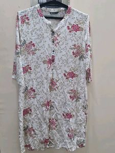 ​Elegant Floral Print Straight Kurti Dress - Off-W