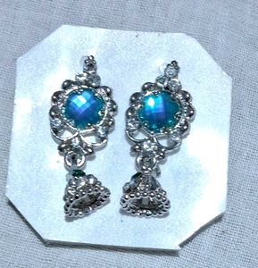 Beautiful Blue Stone Jhumka Earrings