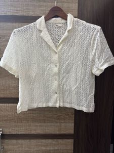 Sheer Lace Button-Up Blouse & shorts