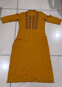 Mustard Yellow Embroidered Kurta