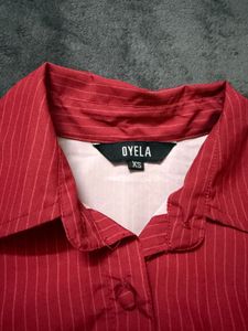 Chic Red Striped Button-Up Shirt