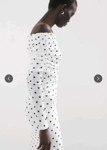 White Polka Dot Off-Shoulder Dress