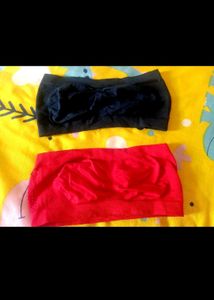 Comfortable Red &amp; Black Bandeau Bra Set