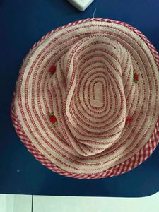 Red &amp; White Striped Bucket Hat with Flower Accents