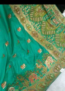 new Elegant Green Saree with Elephant Motif