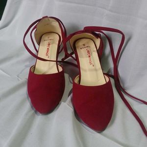 Maroon Lace-Up Block Heels