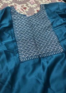 Teal Kurta with Embroidered Neckline