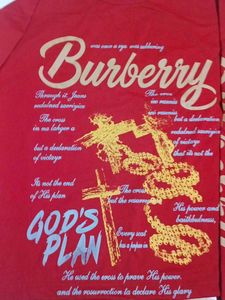 Red Burberry Long Sleeve waffle boxy Tee