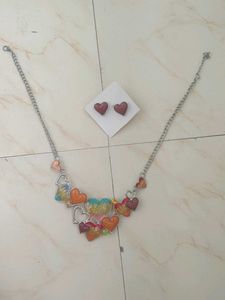 Heart Charm Necklace & Earrings Set