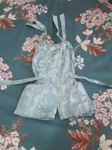 Baby Blue Patterned Romper with Straps
