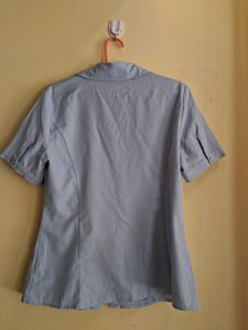 Light Blue Short Sleeve Button-Up Top