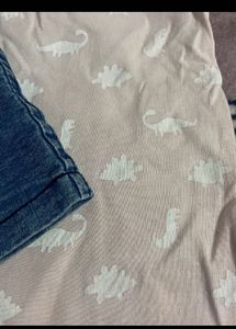 Cute Dinosaur Print Top and Denim Shorts Set