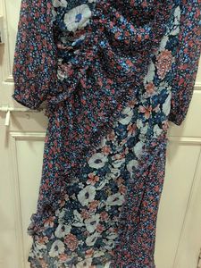 Floral Print Sheer Sleeve Ruffle Dress