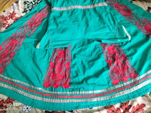 Green Embroidered anarkali kurti