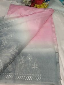 Elegant Pink &amp; Grey Ombre Saree with blouse