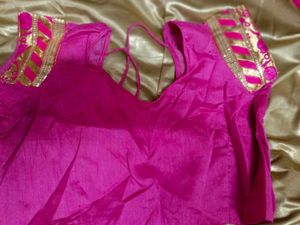 Elegant Gold &amp; Pink Silk Saree