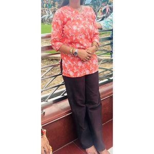 Orange Floral Print Kurta size M