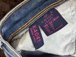 KRAUS Blue Denim Ripped Shorts