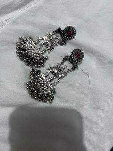 Oxidized Silver Jhumka Earrings Set