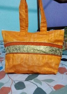 Boho Orange Embroidered Tote Bag