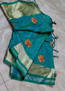 Elegant Teal Peacock Embroidered saree