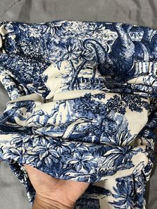 Blue and White Printed Ruched Top