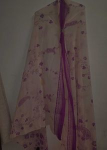 Elegant White &amp; Purple Paisley Dupatta