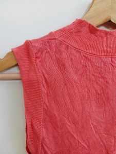 Coral Sleeveless Mock Neck Top