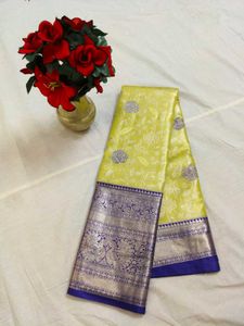 Elegant Lemon Yellow Silk Saree with Blue Border