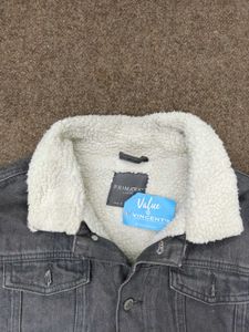 Gray Denim Jacket with Sherpa Collar