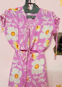 Floral Jumpsuit with Tie-Up Sleeves