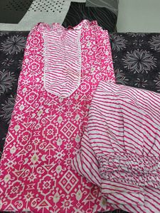 Vibrant Pink Kurta Set with Striped Pants