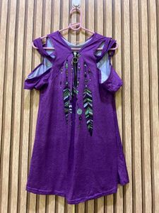 Purple Cold Shoulder Tunic with Dreamcatcher Print