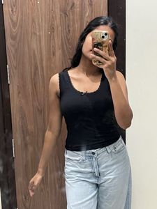 Black Lace Trim Tank Top