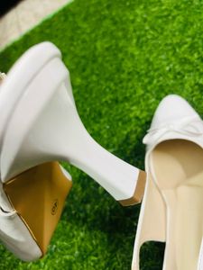 Elegant White Slingback Bow Heels
