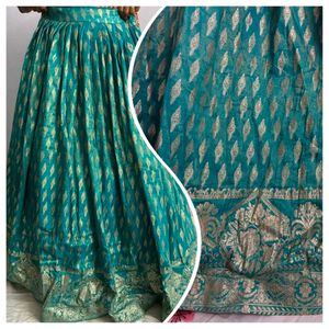 Elegant South Indian Lehenga in Teal and Silver