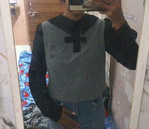 korean Stylish Grey &amp; Black Long Sleeve Top