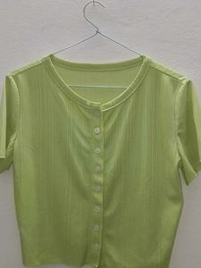 Lime Green Button-Up Crop Top