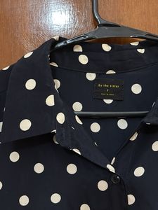 Navy Polka Dot Button-Up Dress