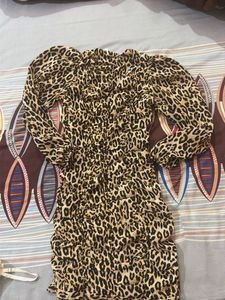 Leopard Print Ruched Mini Dress