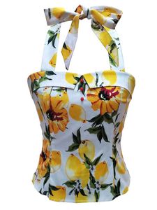 19167. Lemon Print Halter Neck Corset Top