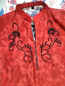 Red Embroidered Anarkali Kurta