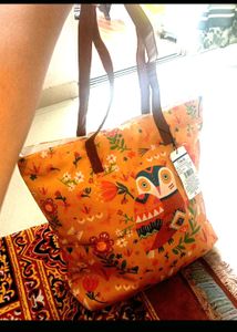 Avaasa Owl 🦉 Printed Orenge Tote Bag Party Wear