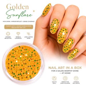 Golden Sunflare Mirror Glass Shine Seqins Nail Art