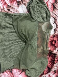 Olive Green Textured Blouse