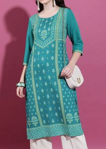 Teal Kurta with Beige Pants