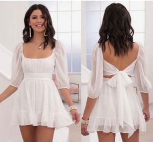 White Puff Sleeve Flowy Mini Dress