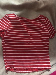 Striped Red &amp; White Crop Top