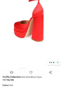 Red Satin Platform Block Heels