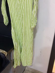 Green &amp; White Striped Kurta